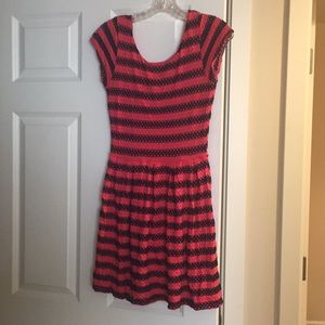 Red and navy blue dress